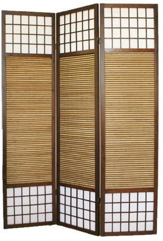 Paravent japonais avec bambou en bois de 3 Panneaux -PEGANE-