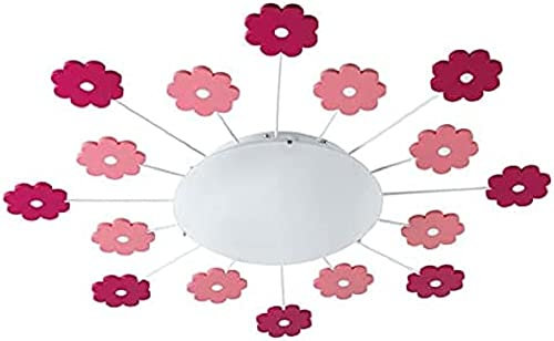 EGLO Deckenlampe Viki 1, 1 flammige Kinderzimmer Wandlampe, Deckenleuchte aus Metall in Pink und satiniertes Glas in Weiß, E27 Fassung