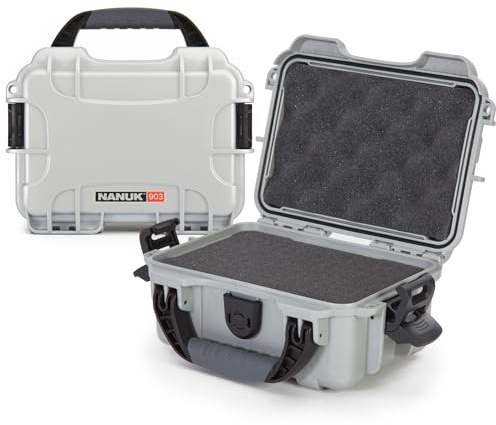 NANUK 903 Hard Case with Foam – IP67 Waterproof, Impact-Resistant Protective Case for Compact Cameras & Small Gear – Dustproof, 9.1 x 6.8 x 3.8, Made in Canada – Silver