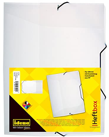 Idena 225403 - Heftbox für DIN A4 mit Gummizug, aus PP, Füllhöhe 3,5 cm, transparent, 1 Stück, weiß