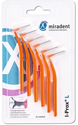 miradent I-Prox® L Interdentalbürste 0,8 mm orange konisch 6 St | für eine einfache gründliche Reinigung der Zahnzwischenräume | im Pocketformat | mit hygienischer Schutzkappe | ideal für unterwegs