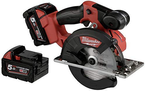 Milwaukee 4933459193 M18 FMCS-502X-Sega Circolare in Metallo con 2 batterie da 5,0 Ah in Scatola HD, Colore: Rosso, 18 V, Red