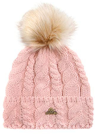 LONGCLASS gestrickte schöne rosa Mütze Mädchen Bommelmütze Damen Rose Elegance mit Bommel Altrosa tolle Strickmütze Pudelmütze Wintermütze Wollmütze Damenmütze