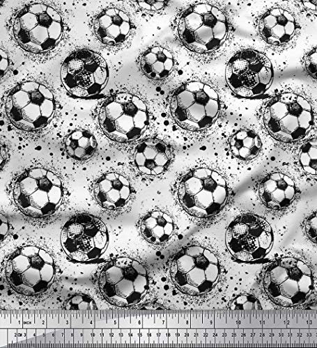 Soimoi Schwarz Baumwoll-Voile Stoff Pinselstrich und Fuuball Sport Stoff Meterware 56 Zoll breit