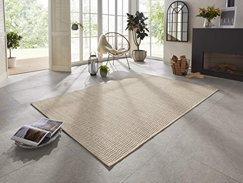 Elle Decoration Dreux In- und Outdoor Teppich – Handmade-Look Modernes Design Flachgewebe – Wetterfest für Terrasse, Balkon, Wohnzimmer, Küche, Büro und Schlafzimmer in Creme, 80x150cm