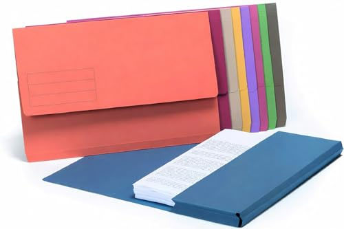 Indigo® Foolscap Document Wallets Half Flap – 285gsm Heavy Duty Assorted File Wallets, 32mm Capacity Large Filing Envelopes for Office, School & Home (Pack of 10)
