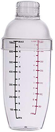 WanBeauty 350/500/700/1000ml Plastic Shaker Cocktail Transparent Dual Scale Grams Shaker Cup Drink Mixer with Marks Clear Milk Wine Mixing Tool 700ML