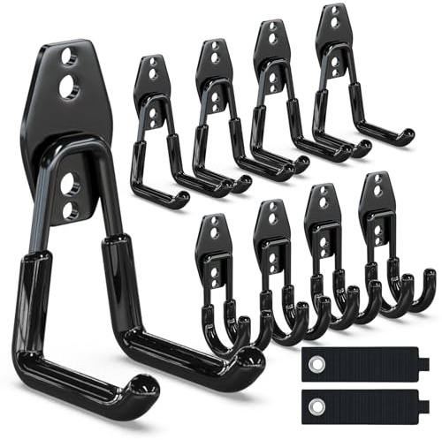 3-H Gancio da parete per garage, gancio da parete per carichi pesanti, gancio per dispositivi garage, doppio gancio per l'organizzazione di utensili elettrici, scale, biciclette, skateboard (6 pezzi)