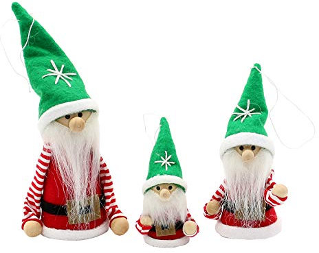 Dekohelden24 Filz- / Textil Weihnachtswichtel/Weihnachtsmannhelfer als Baumbehang/Anhänger im 3er Set, Größe zwischen 5 und 12 cm.