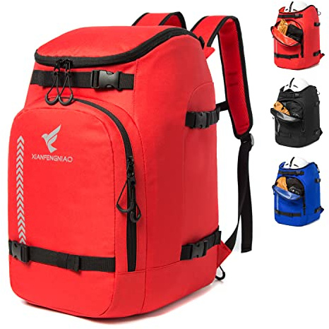 XIANFENGNIAO Skischuhtasche, 50L Langlebiger Skitasche Rucksack, wasserdichte Snowboard-Stiefeltasche, Skifahren und Snowboarden, Reisegepäck für Helm, Handschuhe, Oberbekleidung & Zubehör (Rot)