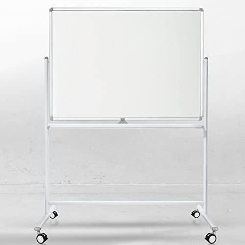 Whiteboard Stanford | Lackiert oder Emailliert | Doppelseitig & drehbar | Magnettafel mit Alurahmen & Stiftablage | Mobil in 5 Größen (120 x 220 cm, Lackiert)