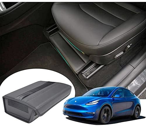 GAFAT Tesla Model Y Juniper 2025 2026/2021-2024 Organiser Shelves, Storage Box Made of PU Leather and Magic Sticker Inside, Under Seat for Main Driver & Passenger, Tesla Model Y 2025 Accessories