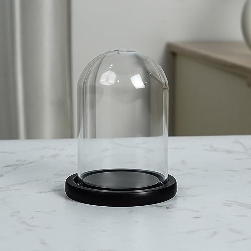 Belle Vous Cloche en Verre avec Socle Noir en Bois - 9,7 cm de Haut - Cloche en Verre Transparent avec Plateau pour Lampes LED, Centres de Table et Antiquités