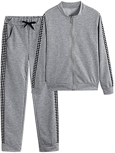amropi Trainingsanzug-Set für Damen Sweatsuits Hoodie-Sweatshirt und Jogginghose, Grau, kariert, XXX-Large