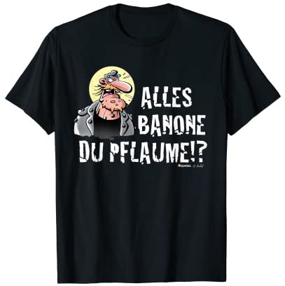 WERNER Herren T-Shirt Cartoon Banane Pflaume Schwarz S EU Klein