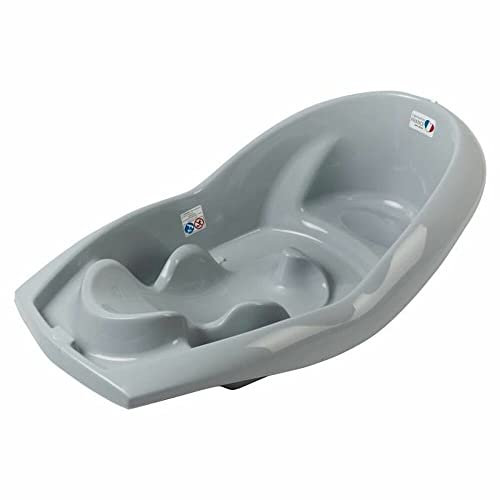 THERMOBABY - Baignoire LAGON - Bain de bébé - Légère - Compacte - De la naissance à 12 mois - Gris Charme - Fabriqué en France