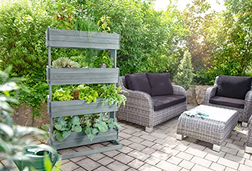 Vertikales Hochbeet mit Vier beweglichen Kästen Cube 4 (Anthrazit) Blumenkasten Blumentreppe Gemüsebeet Pflanskasten Gartenbeet