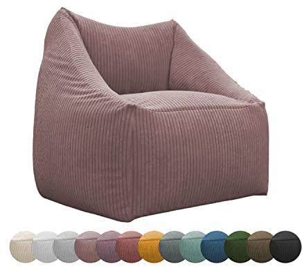chilly pilley® Sitzsack Sessel in 2 Größen – Bequemer Bean Bag mit Bezug aus Cord, Leinenoptik oder wasserabweisendem Stoff – Moderner Loungesessel für Wohnzimmer, Kinderzimmer (Hellrosa)