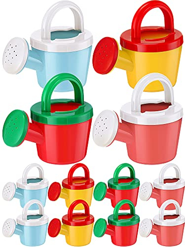 Sosation 12 Pieces Watering Can for Kids Bath Buckets Toys Play Sand Toys Plastic Small Watering Pot with Handles for Childrens Gardening Tools Beach Playing Sand(Basic Style)