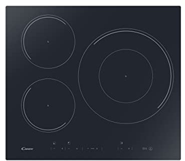 Candy Moderna CIDD633C, Placa Inducción, 3 Zonas, 60CM, 9 Niveles de Potencia y Booster, 7,2KW, Mandos Centrales, Indicador de Calor, Bloqueo de Seguridad, Alerta Sobrecalentamiento y Derrames, Negro