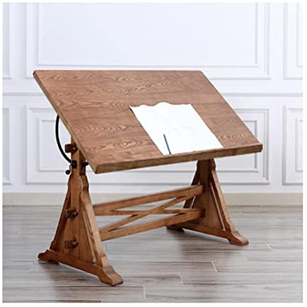 Zeichentisch Vintage-Zeichentisch aus weißem Wachsholz, Tischplatte, Verstellbarer Kunst-/Basteltisch, for Kunststudio, Heimbüro, Schule, Arbeitszimmer (Size : 120x65x78cm)