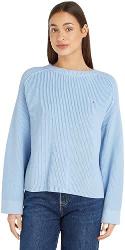 Tommy Hilfiger CO Cardi Stitch C-NK Swt WW0WW40751 Maglioni, Blu (Well Water), M Donna