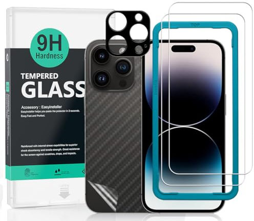Ibywind Screen Protector (2 Pack) For iPhone 15 Pro Max 5G,9H Hardness Tempered Glass,With 1Pc Metal Camera Lens Protector,1Pc Back Protector,Easy to Install