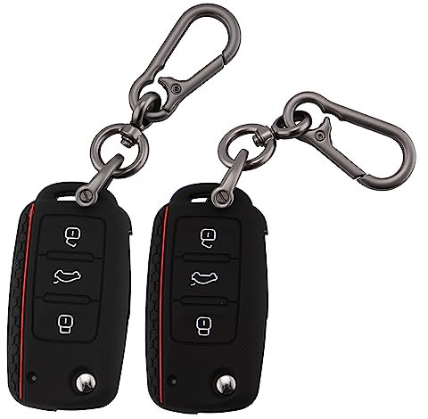 ERMWALR 2 Stück Auto-Schlüsselanhänger-Abdeckung mit Schlüsselanhänger für VW, 3 Tasten, Schlüsselgehäuse, passend für VW Volkswagen Tiguan Passat Golf Polo Beetle Jetta Touran Scirocco (Vlw-3S-BB)