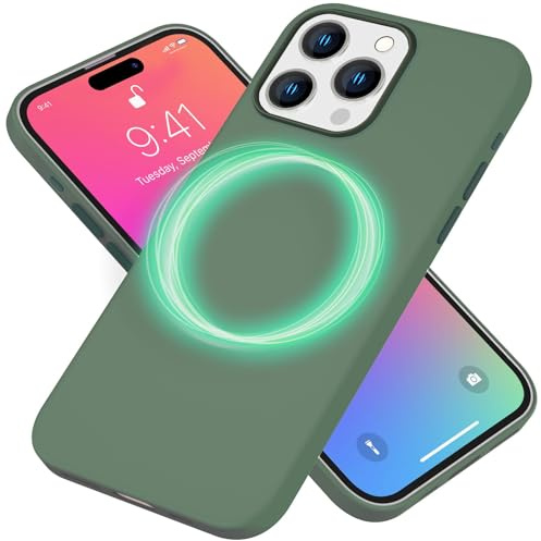 NALIA Magnet Silikonhülle für iPhone 15 Pro Max - Hülle, Grün | Fester Halt an Ladegerät und Wallet, Erhöhte Kanten für Display und Kamera, Pflegeleichte matte Oberfläche, SLIQ