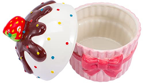 Love Box - Olla for estofado con tapa, cuenco de cerámica for servir sopa, cuenco for natillas, lazo, recipiente de cocina de fresa, tarro de almacenamiento de alimentos for galletas de azúcar, dulces