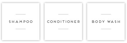Set of 3 Labels Shampoo, Conditioner & Body Wash, White Square Labels for your Own Bottles, Dispensers, Waterproof, Minimalist Labels for Home Organisation