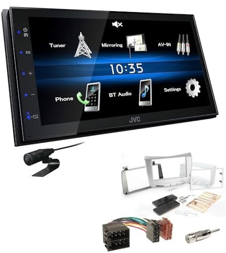 JVC KW-M25BT 2-DIN Autoradio Touchscreen Bluetooth kompatibel mit Android USB Mirroring passend für Lancia Delta III 2009-2014 Silber