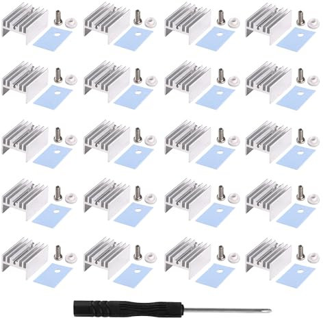 VooGenzek 20 Piezas TO-220 Aluminio Disipador Térmico Kit, TO-220 Disipador Calor + Tornillo + Arandela + Casquillos y Goma Silicona, para Transistor MOSFET, 20x15x10 mm