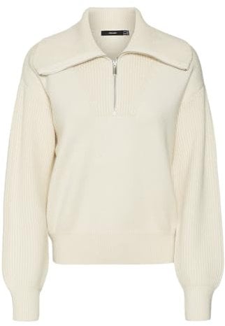 VERO MODA Damen Vmilisa Ls Zip Highneck Pullover Ga Boo Strickpullover, Birch, L