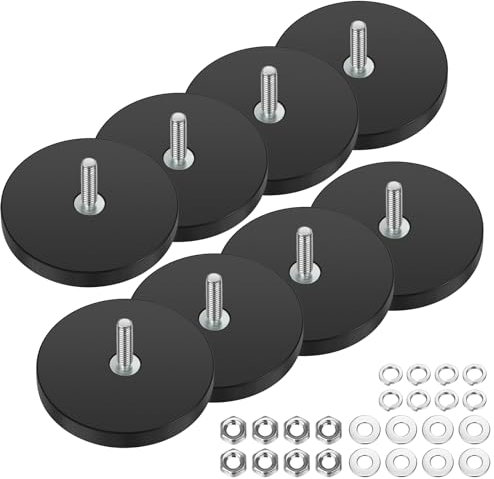 Wukong Gummiert Magnete Ø43mm, 8 Stück Stark Magnete Anti-Rutsch Mit M4 Außengewinde, Magnete mit Gewinde für Fahrzeuge, Lampen, Befestigen von Werkzeugen