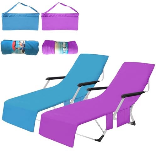 Strandtuch Mikrofaser, Schonbezug für Gartenliege Strandhandtuch, Schnelltrocknendes Strandtuch mit Mehrere Taschen, Mikrofaser Strandtuch Sandfrei 75*210CM