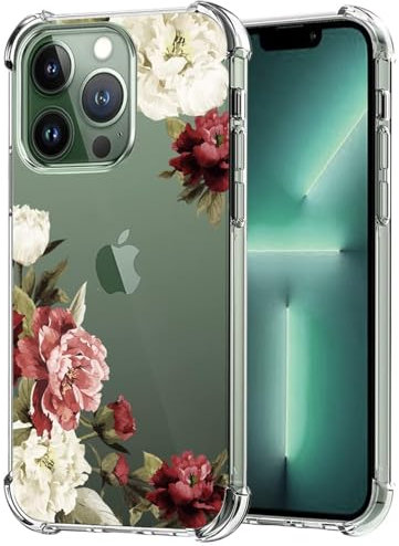 Jhxtech iPhone 13 Pro Case, Clear Floral Pattern, Slim Shockproof TPU Protective Cover for iPhone 13 Pro
