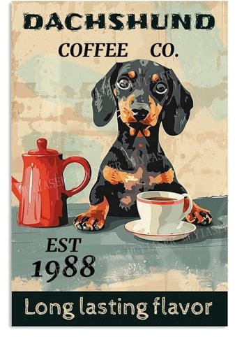 MUYIASER Metallschilder Dackel Kaffee Co Schild Vintage Schilder Retro Aluminium Blechschild für Garten, Küche, Büro, Zuhause, Bar, Café, Dekoration, 20,3 x 30,5 cm