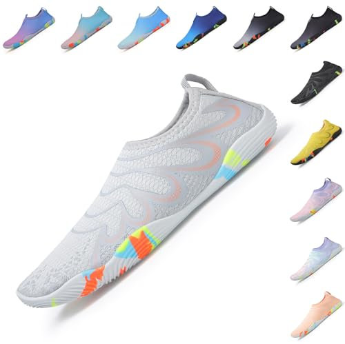 Baofular Chaussures Aquatiques Homme Femme Chaussure de Plage Confortable été Chaussette de Piscine Antidérapante Chaussures d'eau pour Yoga Surf Natation Mer Sport Aquatique Gris Orange 39 EU
