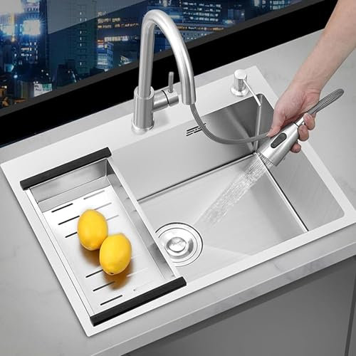 Lavello da Cucina in Acciaio Inox Lavandino Multifunzione 1 Vasca Fatto a mano Lavello da Incasso Lavello Domestico Bacino Verdure, Lavello incasso con Scolapiatti