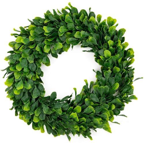 VKTY Buchsbaumkranz, 30 cm, grüne Blätter, Kranz, Haustür-Kränze, künstlicher Frühlings-, Sommer-Grün-Kranz zum Aufhängen, für Bauernhaus, Hochzeit, ganzjährig, Innen- und Außendekoration