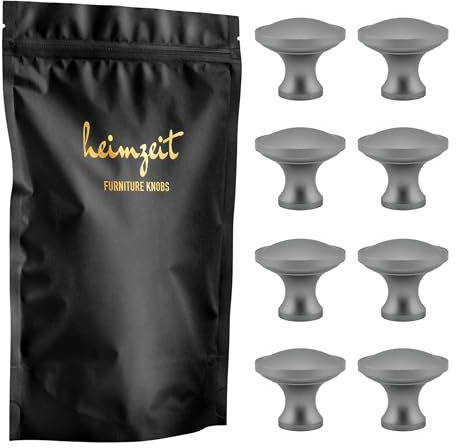 heimzeit Schrankknöpfe für Türen, Schubladen und Kommoden aus hochwertigem Aluminium [8 Stück, Rund Groß] Farbe: Dunkelgrau, Stilvolles Design, Möbelknöpfe mit Einlochgriff und Schrauben