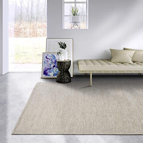 ELLE Decoration Wollteppich Pradesh - Natur Wohnzimmerteppich - Handgewebt & Umweltfreundlich - Boho Teppich Wolle für Wohnzimmer, Schlafzimmer, Esszimmer, Flur, Küche - Linen Weiß, 60x90cm
