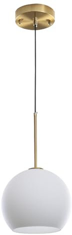 1-light Modern Pendant Light Fittings, 20cm Globe Glass Shade, Gold Metal Finish, E27 Base, Loft Bar Edison Hanging Ceiling Lights Decor for Kitchen Island Living Bedroom Dining (Frosted White)