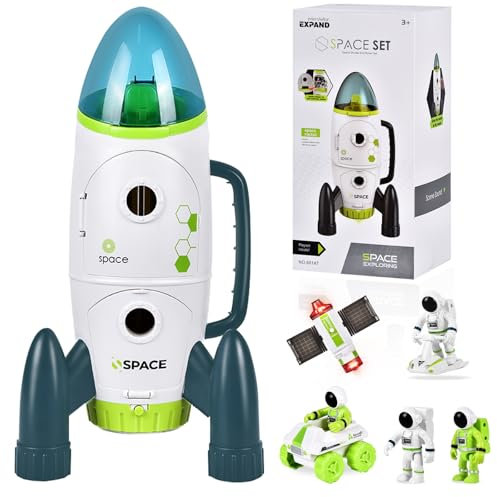 Aragallant Space Rakete Spielzeug für Kinder, Space Shuttle mit Licht-und Soundeffekten, Weltraum Spielzeug-Set mit Astronauten, Space Rover und Satelliten, Geschenk für Jungen Mädchen ab 3 Jahren