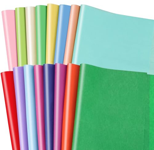 80 Blatt Seidenpapier Bunt, 16 Farben Tissue Paper Verpackungsmaterial Seidenpapier Geschenkpapier für Ostern Deko Hochzeit Geburtstag DIY Basteln Verpacken
