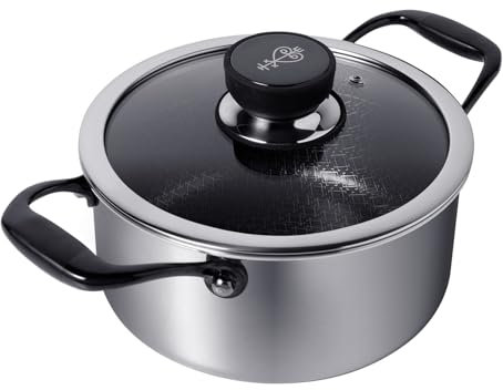 NYORD Edelstahltopf - Antihaft, Kratzfest, Kochtopf Wabenstruktur, Spülmaschinenfest, Hybrid Topf, Keramik Beschichtung, PTFE & PFOA frei, Ofenfest, für Induktion, Gas & Ceran, mit Deckel - 20 cm, 3 l