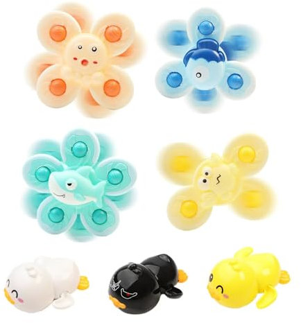 TPTGIAR 7 Stück Badespielzeug Baby Ab 1 Jahr, Plastik Badewannenspielzeug, Montessori Saugnapf Spielzeug Baby Kinder, Badewannenspielzeug Ab 1 Jahr für die Badeunterhaltung von Kindern