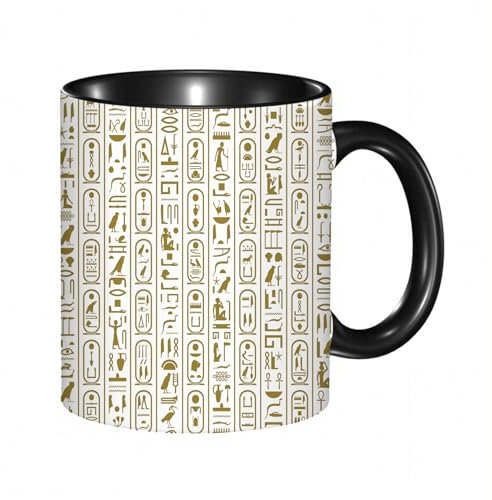 EKLMPS Tazas de Café,Taza de Cerámica para Té y Café,330ml/11oz,Regalos original,Aniversarios,nupical,desayuno,Románticos,Escritura del antiguo Egipto