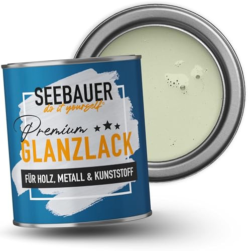 SEEBAUER diy Glanzlack Hellgrün 375ml für Innen & Außen (No. 716 Mystic Bamboo) Möbelfarbe ohne Schleifen - Hybrid-Lack für Holz, Metall & Kunststoff - Holzlack, Möbellack hohe Deckkraft